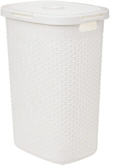 5five Wasmand met deksel Rotan - wit - gevlochten kunststof - 60 liter - 45 x 35 x 66 cm