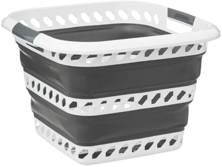5five Wasmand opvouwbaar met handvatten - kunststof - 40L - grijs/wit - 48 x 34 x 49 cm