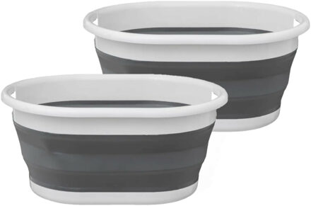 5five Wasmand opvouwbaar met handvatten - Set van 2x stuks - kunststof - 21L - grijs/wit - 54 x 39 x 23 cm