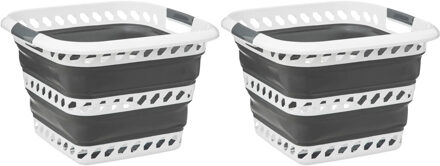 5five Wasmand opvouwbaar met handvatten - Set van 2x stuks - kunststof - 40L - grijs/wit - 48 x 34 x 49 cm