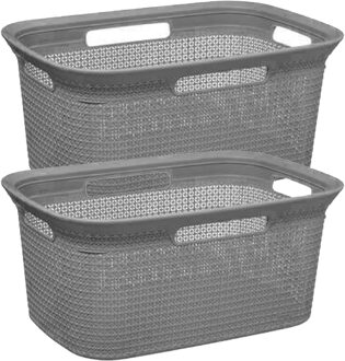 5five Wasmand van rotan gevlochten - 2x - grijs - kunststof - 45 liter - 59 x 41 x 27 cm - Wasmanden