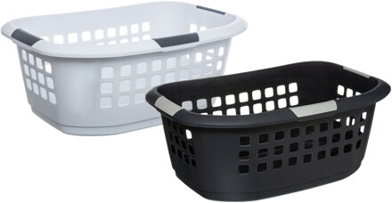 5five Wasmanden set - 2 stuks - extra groot - antraciet/wit - kunststof - 51 liter - 67 x 47 x 27 cm