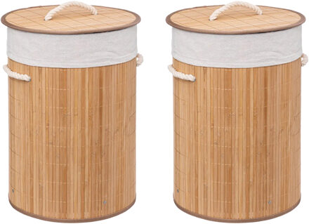 5five Wasmanden van bamboe - 2x - 48 liter - 35 x 50 cm - met deksel