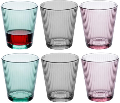 5five Waterglazen/drinkglazen Malau - 12x - transparant kleurenmix - 240 ml