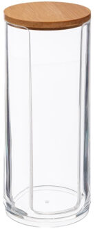 5five Wattenschijfjes houder/box/dispenser 7,5 x 17,5 cm van kunststof/bamboe