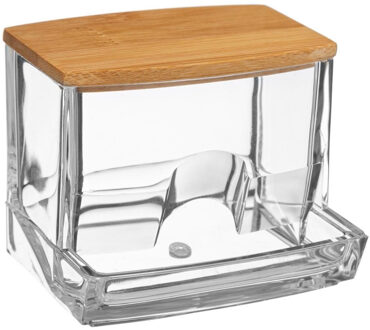 5five Wattenstaafjes houder - 9,5 x 7,5 cm - kunststof / bamboe - Wattenstaafjes opbergen box