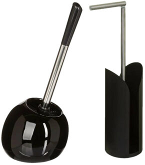 5five WC-borstel - toiletborstel - met toiletrolhouder - badkamer set - in het zwart