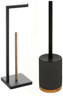 5five WC-borstel / Toiletborstel - met toiletrolhouder - in het zwart - badkamer set