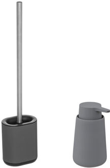 5five WC-/toiletborstel en houder - donkergrijs - met zeeppompje 250 ml