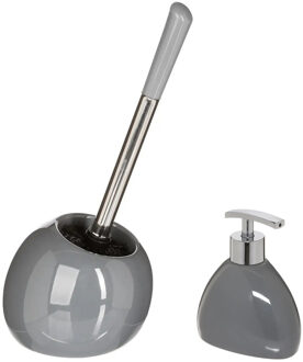 5five WC-/toiletborstel en houder - donkergrijs - met zeeppompje 300 ml