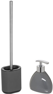 5five WC-/toiletborstel en houder - donkergrijs - met zeeppompje 300 ml