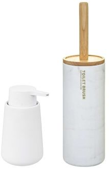 5five WC-/toiletborstel en houder kunststof wit met zeeppompje 250 ml