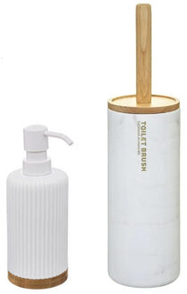 5five WC-/toiletborstel en houder kunststof wit met zeeppompje 270 ml