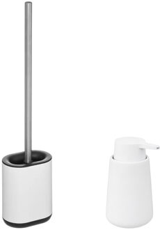 5five WC-/toiletborstel en houder - wit - met zeeppompje 250 ml