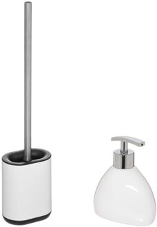 5five WC-/toiletborstel en houder - wit - met zeeppompje 300 ml