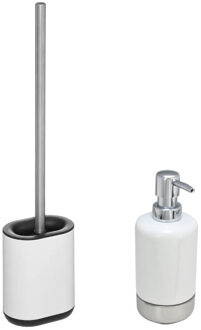 5five WC-/toiletborstel en houder - wit - met zeeppompje 300 ml