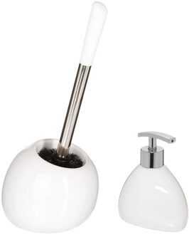 5five WC-/toiletborstel en houder - wit - met zeeppompje 300 ml