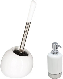 5five WC-/toiletborstel en houder - wit - met zeeppompje 300 ml