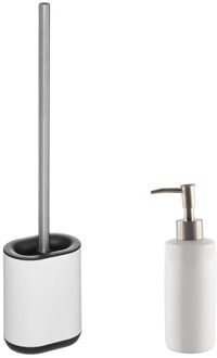 5five WC-/toiletborstel en houder - wit - met zeeppompje 400 ml