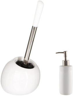 5five WC-/toiletborstel en houder - wit - met zeeppompje 400 ml