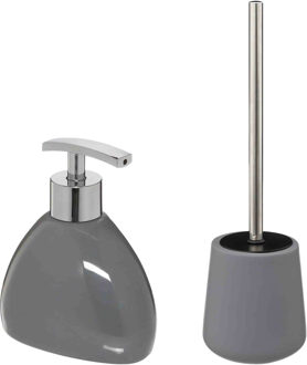 5five WC-/toiletborstel en houder - zandsteen grijs - met zeeppompje