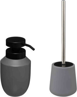 5five WC-/toiletborstel en houder - zandsteen grijs - met zeeppompje