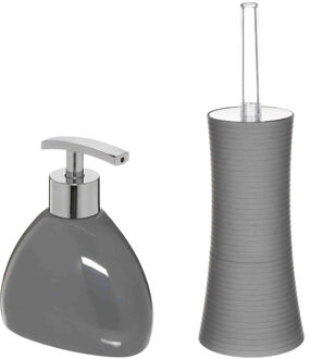 5five WC-/toiletborstel en houder - zandsteen grijs - met zeeppompje