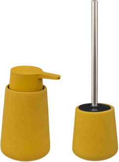 5five WC-/toiletborstel en houder - zandsteen mosterd geel - met zeeppompje