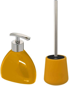 5five WC-/toiletborstel en houder - zandsteen mosterd geel - met zeeppompje