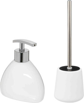 5five WC-/toiletborstel en houder - zandsteen wit - met zeeppompje