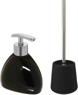 5five WC-/toiletborstel en houder - zandsteen zwart - met zeeppompje - Badkameraccessoireset