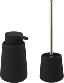 5five WC-/toiletborstel en houder - zandsteen zwart - met zeeppompje