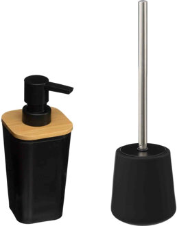 5five WC-/toiletborstel en houder - zandsteen zwart - met zeeppompje