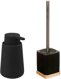 5five WC-/toiletborstel en houder - zandsteen zwart - met zeeppompje