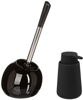 5five WC-/toiletborstel en houder - zwart - met zeeppompje 250 ml