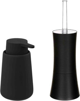 5five WC-/toiletborstel met houder - kunststof zwart - en zeeppompje 250 ml