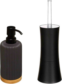 5five WC-/toiletborstel met houder - kunststof zwart - en zeeppompje 270 ml