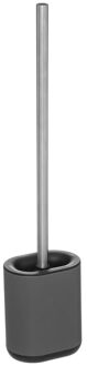 5five WC-/toiletborstel met houder - plat - grijs - polypropyleen kunststof kop - 53 cm