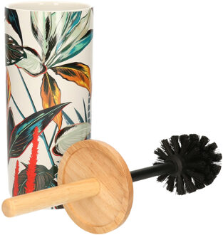 5five WC/Toiletborstel - met houder - rond - blad patroon - 38 cm