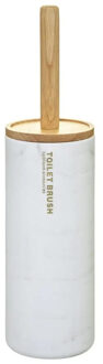 5five WC-/toiletborstel met houder - wit met marmer effect - kunststof/bamboe - 38 cm
