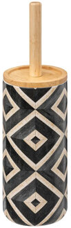 5five WC/Toiletborstel met luxe houder Luxor - zwart met mozaiek print - dolomiet kunststeen -? 38 cm
