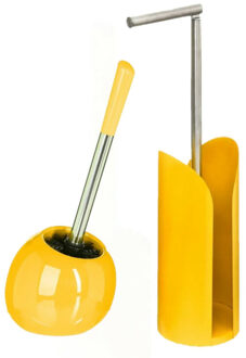 5five WC-/toiletborstel met toiletrolhouder set geel