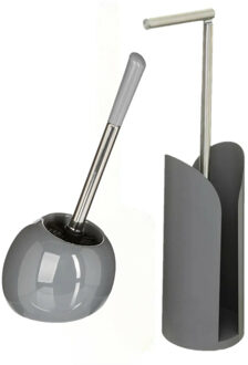 5five WC-/toiletborstel met toiletrolhouder set grijs