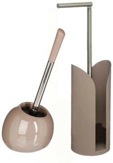 5five WC-/toiletborstel met toiletrolhouder set taupe - Badkameraccessoireset