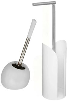 5five WC-/toiletborstel met toiletrolhouder set wit - Badkameraccessoireset