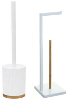 5five WC-/toiletborstel met toiletrolhouder set wit - Badkameraccessoireset