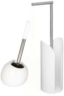 5five WC-/toiletborstel met toiletrolhouder set wit