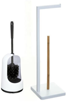 5five WC-/toiletborstel met toiletrolhouder set wit