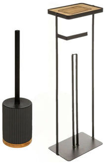 5five WC-/toiletborstel met toiletrolhouder set zwart - Badkameraccessoireset