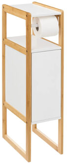 5five Wc/toiletrolhouder met kastje - wit - bamboe hout - staand - 33 x 20 x 80 cm